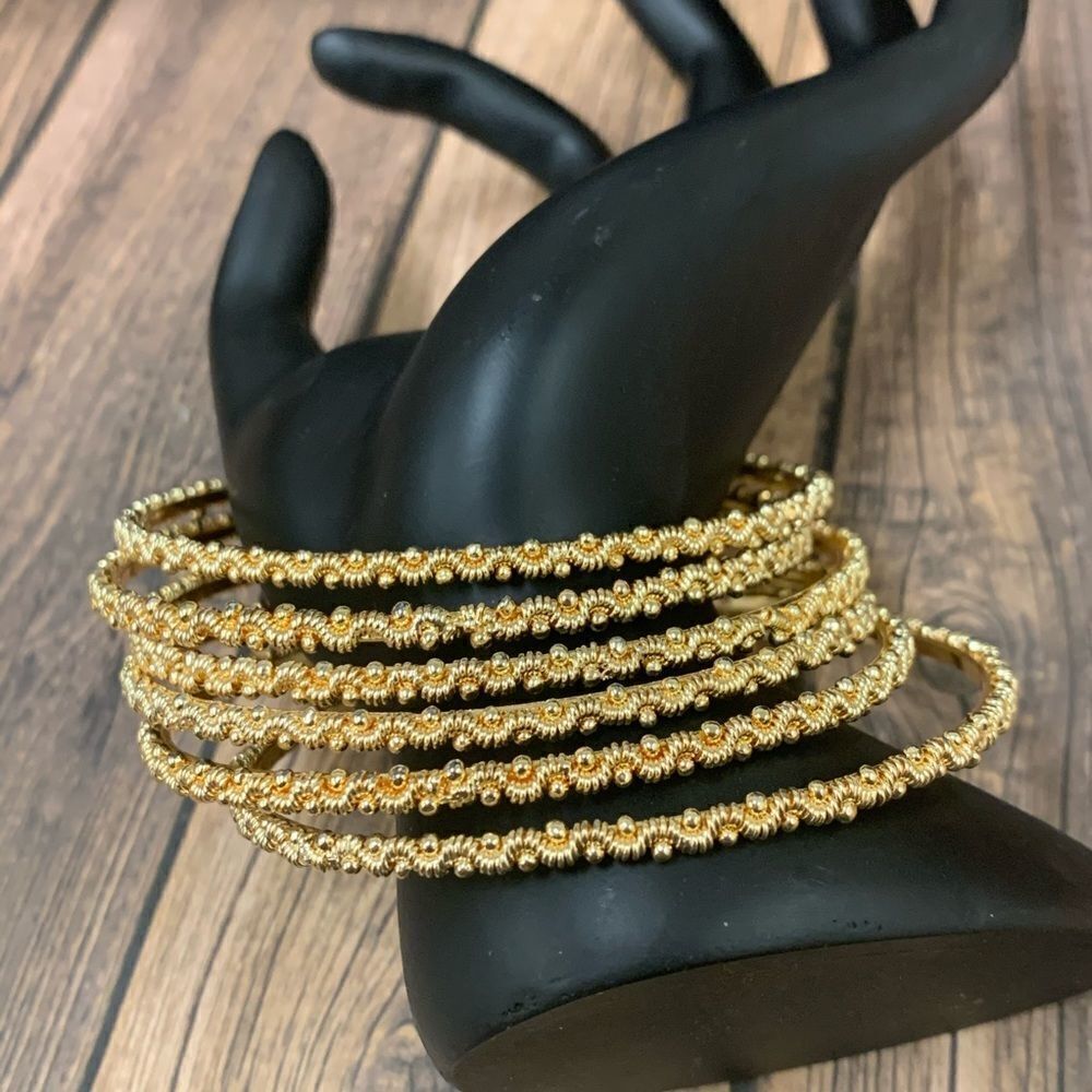 Set of 6 Gold Bangles - Picture 2 of 3